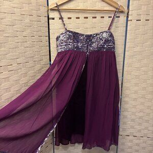 Marc Bouwer Purple Silk Cocktail Dress with Beaded Bodice, Straps, and Lining